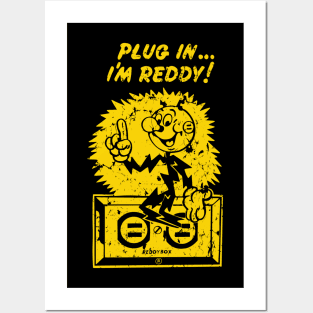 plug in reddy kilowatt distressed gold Posters and Art